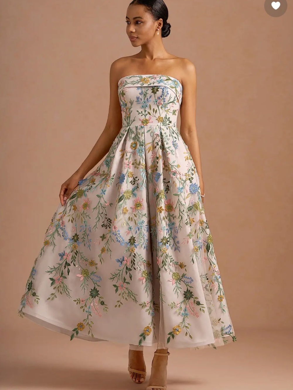 NWT Azazie Strapless Floral Embroidered Dress in Blush with Multicolor Flowers